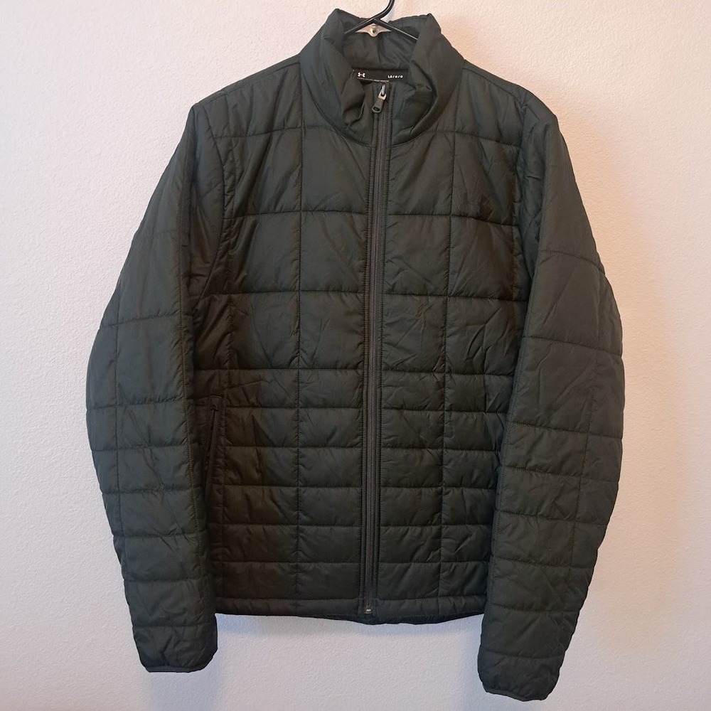 Under Armour ColdGear Mens Puffer Jacket Green Quilted Full Zip Loose Fit LG